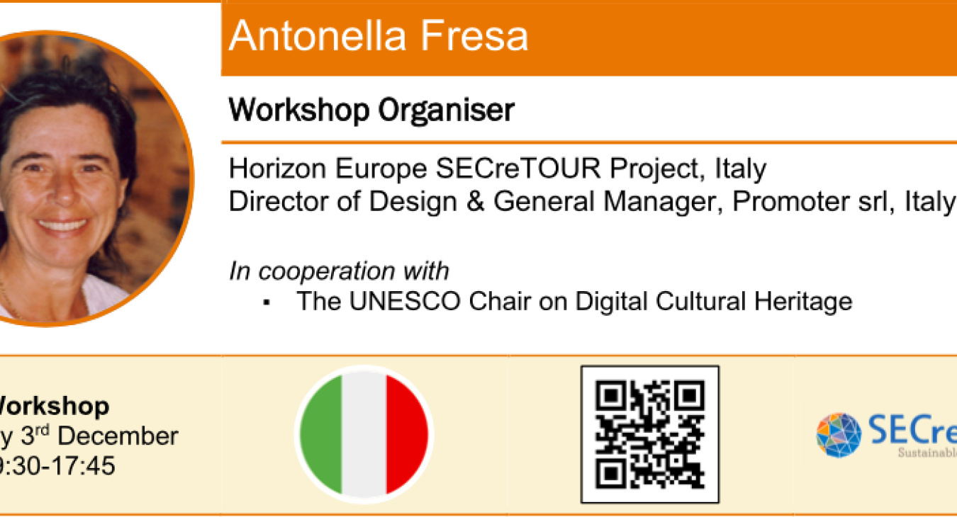 Banner image with portrait photo of Antonella Fresa and details relating to the Euromed  conference.