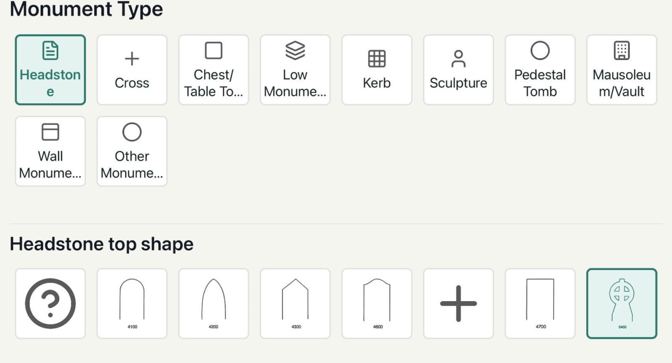 three rows of pictograms in a screenshot - teal green and greeney grey colours